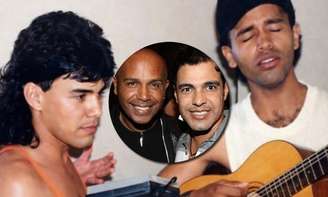 Rick com Zezé quando pediu ajuda no começo da carreira; no centro, os cantores já famosos e consagrados