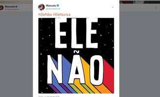 Vice de Fernando Haddad (PT), Manuela D'Ávila (PCdoB) endossa campanha contra Bolsonaro (PSL) nas redes sociais.