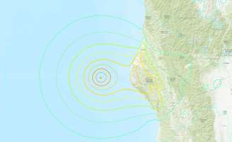 Localização de terremoto de magnitude 7,0 na Caifórnia, via USGS