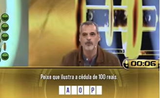 Bruno Garcia não conseguiu responder a uma pergunta sobre o peixe que ilustra a cédula de R$ 100 e perdeu R$ 150 mil no programa Acerte ou Caia!
