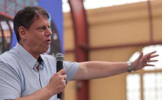 O governador Tarcísio de Freitas durante a entrega da restauração da Estação Júlio Prestes em janeiro deste ano.