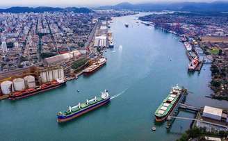Vista aérea do Porto de Santos, maior do País em movimentação de cargas: Arauco montará terminal para embarque de celulose