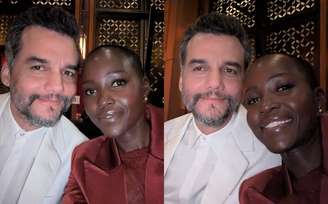 Wagner Moura e Lupita Nyong’o durante a cerimônia do New York Film Critics Circle, em Nova York