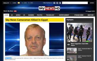 <P>Imagem mostra reprodução do site da Sky News anunciando a morte de Mick Deane</p>