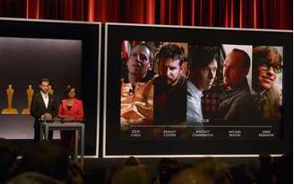 Ator Chris Pine e Cheryl Boone Isaacs, presidente da Academia de Artes e Ciências Cinematográficas de Hollywood , durante o anúncio dos indicados a Melhor Ator. 15/01/2015