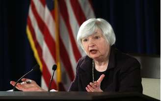 <p>Chair do Federal Reserve, Janet Yellen, durante conferência em Washington</p>