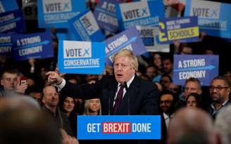 Premiê britânico, Boris Johnson, durante evento de campanha em Manchester
10/12/2019 REUTERS/Toby Melville