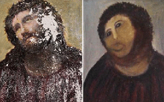 Ecce Homo original, deteriorado pela passagem do tempo e 'restaurado'