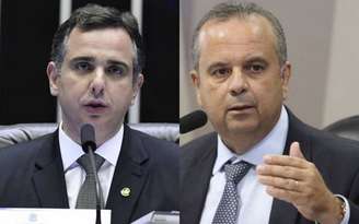 Os senadores Rodrigo Pacheco (PSD-MG) e Rogério Marinho (PL-RN), que disputam a presidência do Senado.