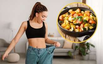 mulher com calças largas mostrando que perdeu peso