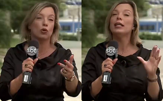 Repórter, Melissa Munhoz, se emociona ao vivo.