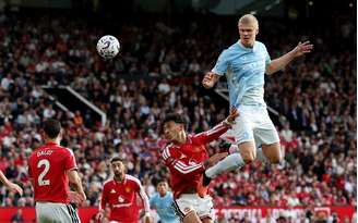 Erling Haaland, do Manchester City, durante partida contra o Manchester Unites pelo Campeonato Inglês
13 de setembro de 2026 REUTERS/Scott Heppell