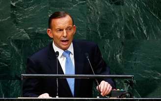 <p>O primeiro-ministro da Austrália, Tony Abbott, discursa durante a Assembleia Geral das Nações Unidas, em Nova York, em 25 de setembro</p>