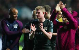 Jogadores do Manchester City comemoram vitória sobre o Bristol
 23/1/2018         REUTERS/Hannah Mckay 