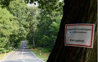 Sinal alerta para área com peste suína africana em Gross Drewitz, Alemanha 
12/09/2020
REUTERS/Annegret Hilse