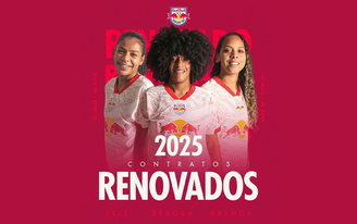 Débora, Lelê e Brenda, jogadoras do time feminino do Red Bull Bragantino. 