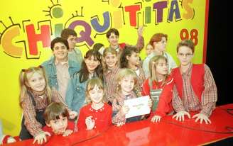 Atores de 'Chiquititas' durante entrevista coletiva no Maksoud Plaza em setembro de 1998