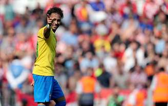 Neymar comemora gol pela seleção brasileira de futebol em amistoso contra a Croácia antes da Copa do Mundo de 2018