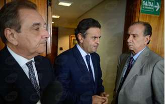 Os senadores Agripino Maia, Aécio Neves e Aloysio Nunes no STF