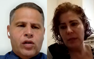 Eduardo Tagliaferro e Carla Zambelli durante depoimento dele na CCJ nesta quarta-feira, 17