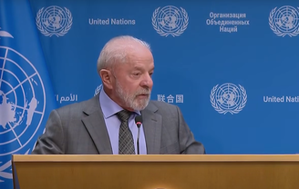 Presidente Luiz Inácio Lula da Silva (PT) em entrevista coletiva na sede da ONU, nos Estados Unidos, nesta quarta-feira, 24