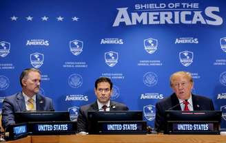 Marco Rubio e Donald Trump durante encontro sobre o Escudo das Américas