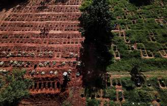 Vista aérea do cemitério da Vila Nova Cachoeirinha, em São Paulo (SP), em meio à pandemia de coronavírus 
01/04/2021
REUTERS/Amanda Perobelli