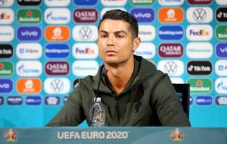 Cristiano Ronaldo durante entrevista da Euro 2020 na Puskas Arena, Budapeste
14/6/ 2021 UEFA/via REUTERS 