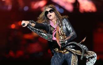 O cantor Steven Tyler, vocalista do Aerosmith, em show no Brasil em outubro de 2013.