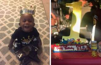 O menino David, filho de Kesha Campbell, e o bolo de aniversário que ganhou de Vanessa Philips