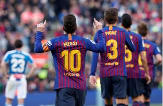 O jogador do Barcelona, Lionel Messi, celebra gol em partida em Barcelona
30/03/2019
REUTERS/Albert Gea