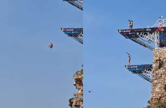 Atleta erra salto e cai de plataforma