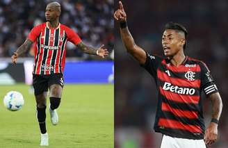 Arboleda, do São Paulo, e Bruno Henrique, do Flamengo, em jogos da Libertadores