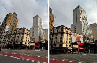 Projeção compara como ficará a esquina das avenidas Ipiranga e São João com instalação de painel de 400 m² no local.