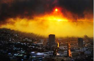 <p>Vista da cidade de Valparaíso durante o incêndio</p>