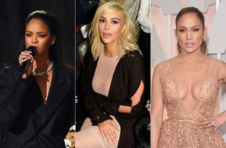 Rihanna, Kim Kardashian e Jennifer Lopez usaram unhas postiças compridas pintadas com esmaltes nudes leitosos e bem cremosos