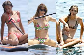 As mulheres da vida Stallone: a esposa, Jennifer Flavin (ao centro), e as filhas Sistine (à dir.) e Scarlet (à esq,)