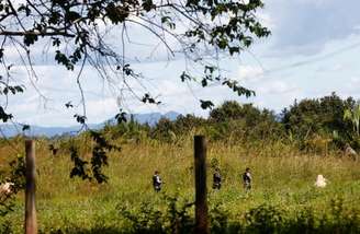 Agentes policiais patrulham fazenda Santa Lucia, onde um ativistas sem terra foram mortos no município de Pau D'Arco, no Estado do Pará
25/05/2017
REUTERS/Lunae Parracho