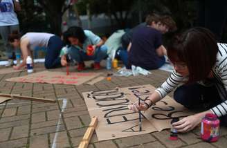 Estudantes da USP se preparam para protesto em São Paulo 15/5/2019 REUTERS/Amanda Perobelli