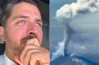 Piloto brasileiro Rafael Santoro registra erupção do vulcão Etna enquanto sobrevoava a região da Sicília, na Itália