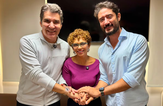 Jarbas Soares, Marília Campos e Gabriel Azevedo durante agenda em Montes Claros