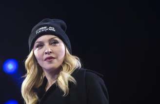 A cantora Madonna durante show da Anistia Internacional em Nova York, nos Estados Unidos, em fevereiro. 05/02/2014