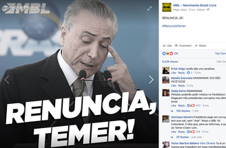 Página no Facebook do Movimento Brasil Livre pede renúncia do presidente Michel Temer