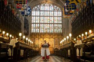 Ensaio na Capela de São Jorge para casamento do príncipe Harry com Meghan Markle em Windsor
 14/5/2018    Steve Parsons/Divulgação via Reuters 