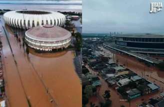 https://jogada10.com.br/wp-content/uploads/2024/05/2X1-Estadio-Beira-Rio-Arena-do-Gremio-Inundacoes-enchetes.jpg - Legenda: Estádios Beira-Rio, do Inter, e Arena do Grêmio completamente inundados pela água