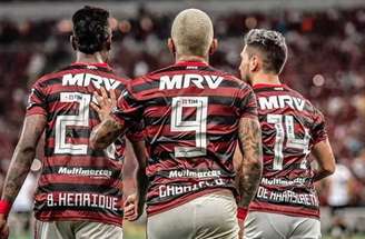 Marcelo Cortes/CRF - Legenda: Trio formado por Arrascaeta, Bruno Henrique e Gabigol conquistou 13 títulos pelo Flamengo