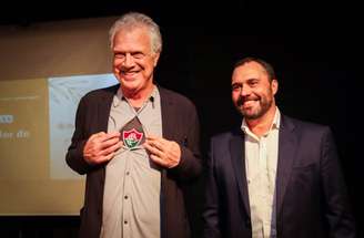 Fotos: Marina Garcia/Fluminense - Legenda: Pedro Bial durante a apresentação de uma conferência sobre o Fluminense na ABL