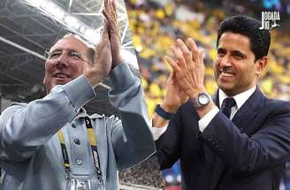 Fotos: Vitor Silva/Botafogo / Alex Grimm/Getty Images - Legenda: O clima esquentou entre Al-Khelaifi e John Textor