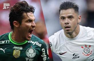 Cesar Greco/Palmeiras / Rodrigo Coca/Agência Corinthians - Legenda: Raphael Veiga, do Palmeiras, e Angel Romero, do Corinthians