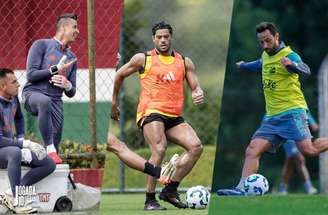Fotos: Lucas Merçon/Fluminense / Pedro Souza/Atlético / Fernando Alves/Juventude - Legenda: Fábio, Hulk e Nenê estão no time de veteranos do Campeonato Brasileiro